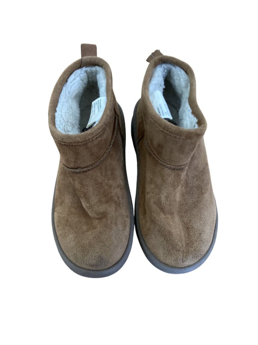 White Mountain Kids Tan Suede Ankle Boots With Faux Fur Lining & Rubber Soles Si